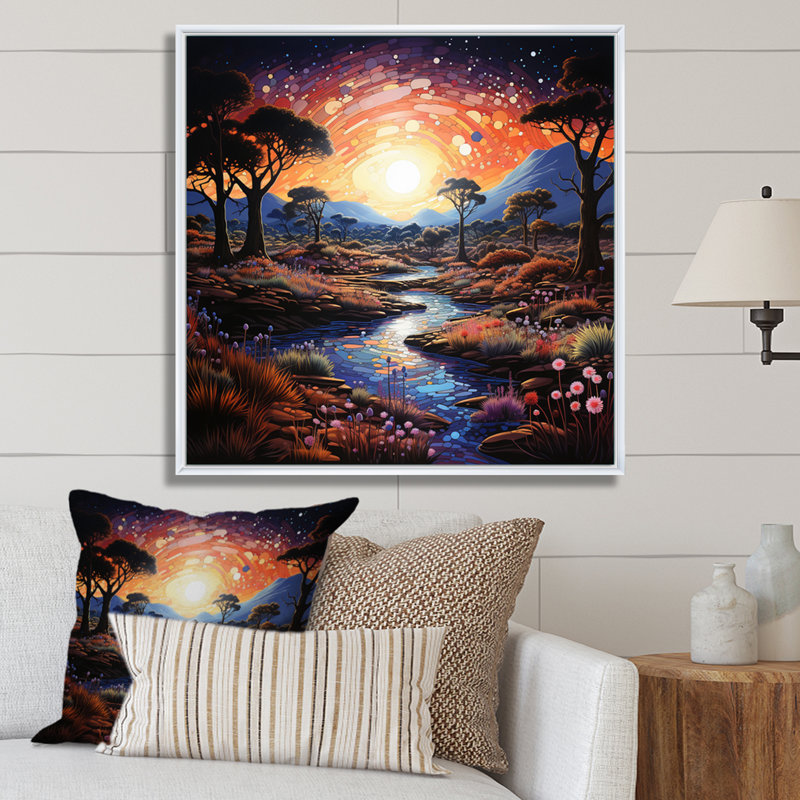Désert crépuscule Oasis I - impression, Cadre flottant blanc, H 36 po x l 36 po x P 1,5 po