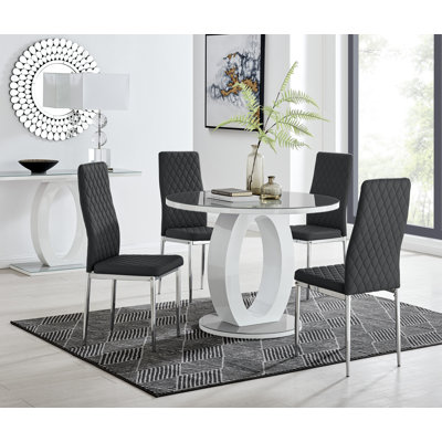 Scottsmoor 4 Seater High Gloss Round Dining Table Set with 4 Luxury Faux Leather Dining Chairs