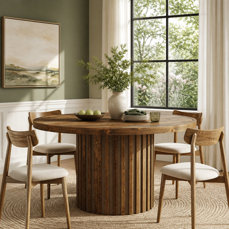 47" Round Solid Wood Dining Table for 4, Farmhouse Kitchen Table