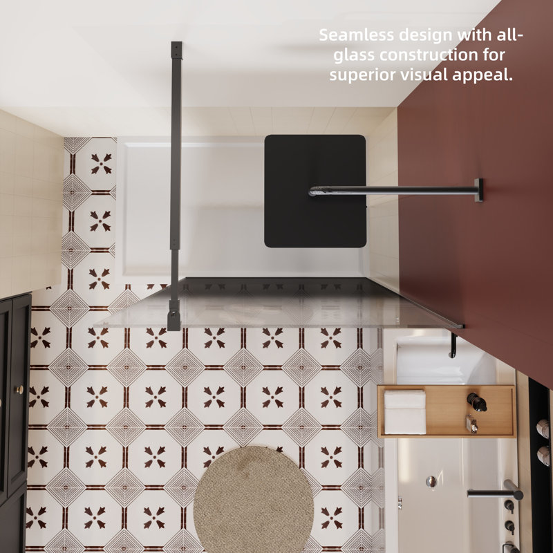 Porte de douche fixe l 34 po x H 72 po H 1/4 po en verre trempé noir dégradé convenant aux douches à l'italienne et s'harmonisant avec divers styles de décor de salle de bain moderne noir