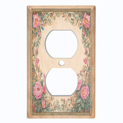 Couvercle de plaque d'interrupteur en métal; US Gang de taille standard US - cadre floral rétro rose