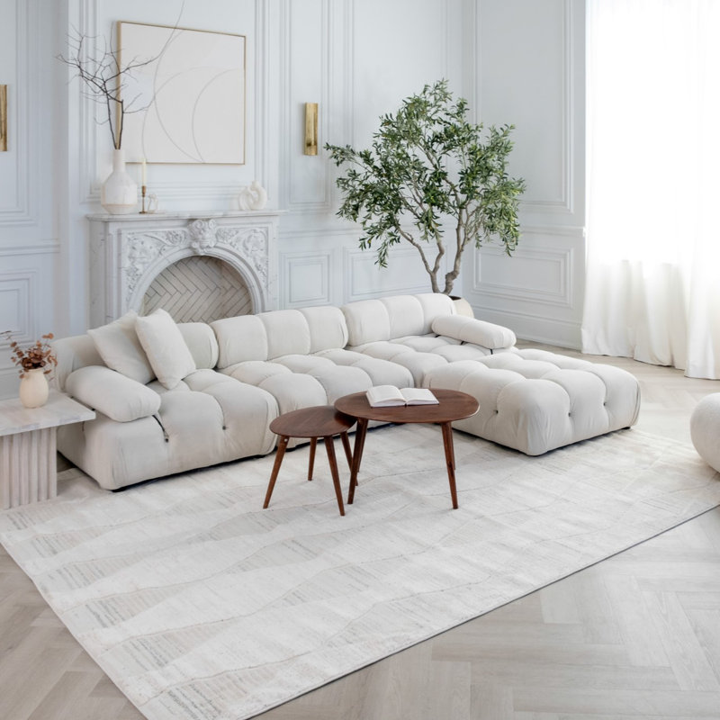 Tapis d'intérieur moderne à motif de branches Jordany, beige crème., Rectangle 5 pi 3 po x 7 pi 7 po