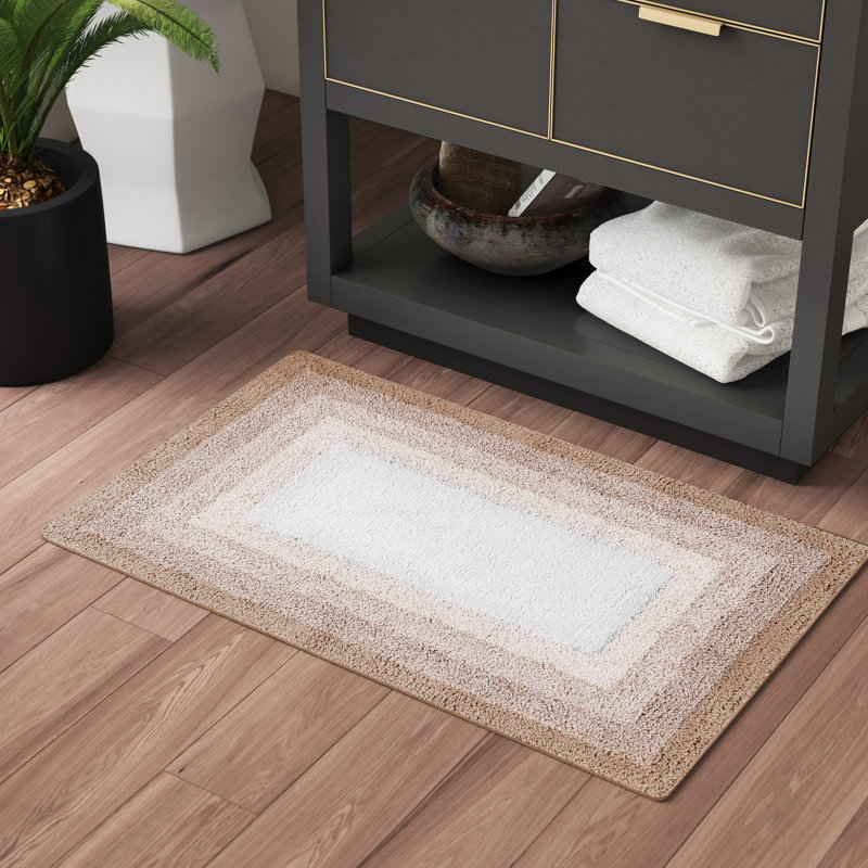 Zenda Cotton Blend Bath Rug, White/Muted Beige