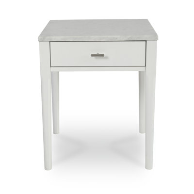 Adele 18" Square Italian Carrara White Marble End Table With Wood Leg