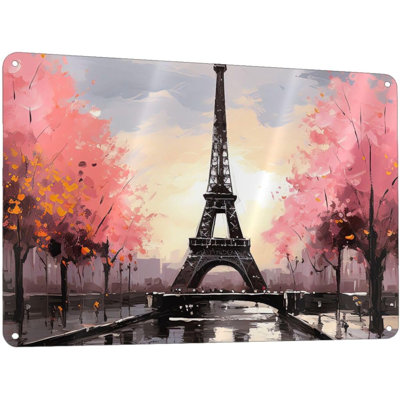 Vintage Metal Tin Sign Funny Bar Sign Aluminum Bathroom Wall Sign Retro Porch Yard Sign Welcome Poster Oil Painting Paris Eiffel Tower Wall Art Decor for Home Coffee Wall Decor 8x12 Inch