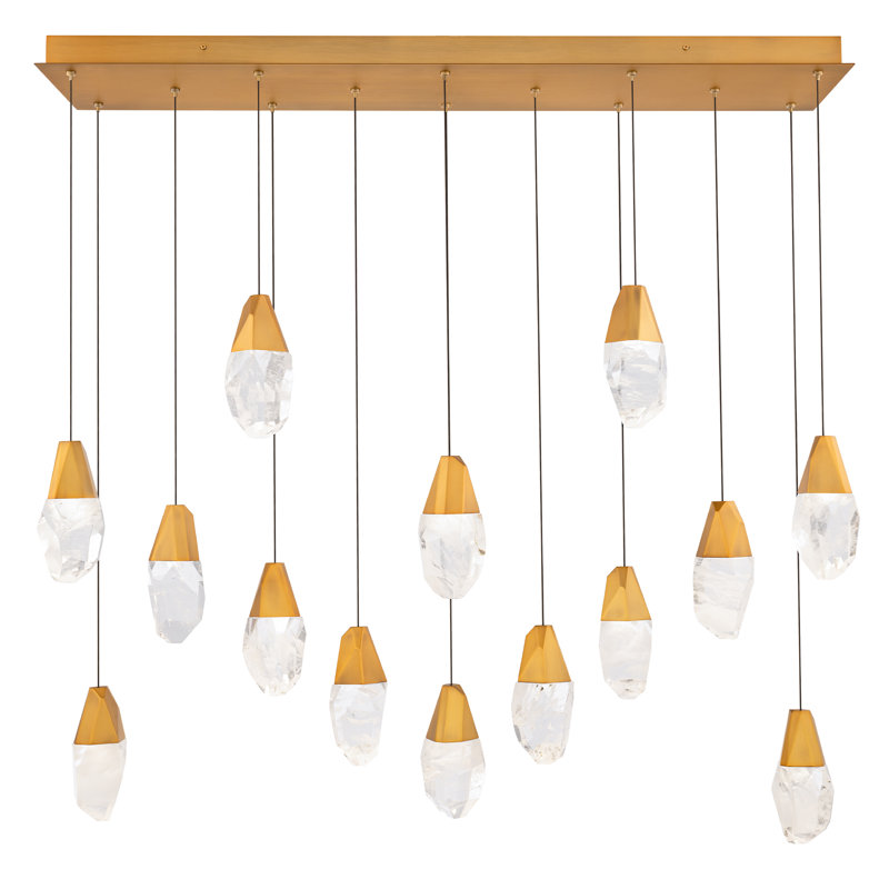 Martini 14 Light Crystal LED Multi-Light Pendant, Aged Brass, Clear/White