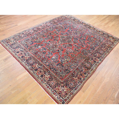 Tapis oriental 7 pi 10 po x 9 pi 10 po rouge sarouk persan antique avec motif de bouquet de fleurs, velours entier, parfait état, laine douce, noué à la main, propre, sur les côtés et les extrémités professionnellement sécurisé, tapis oriental 97