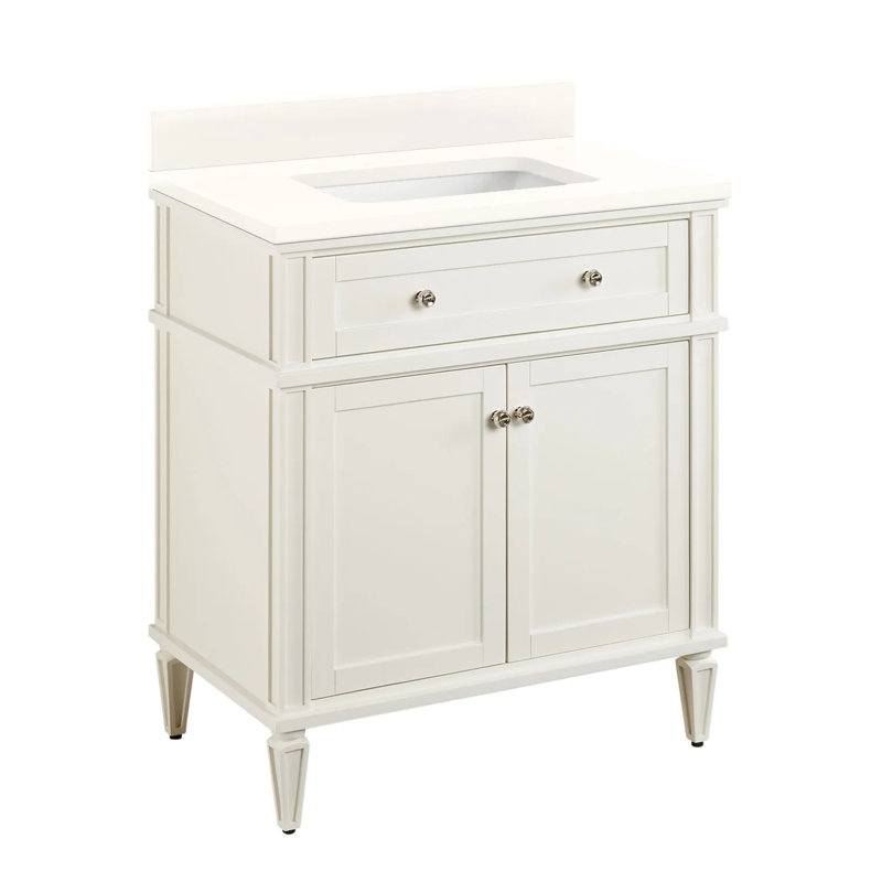30" Elmdale Single Bathroom Vanity Set with Rectangular Undermount Sink, Arctic White Quartz, No Drillings, Charcoal Black