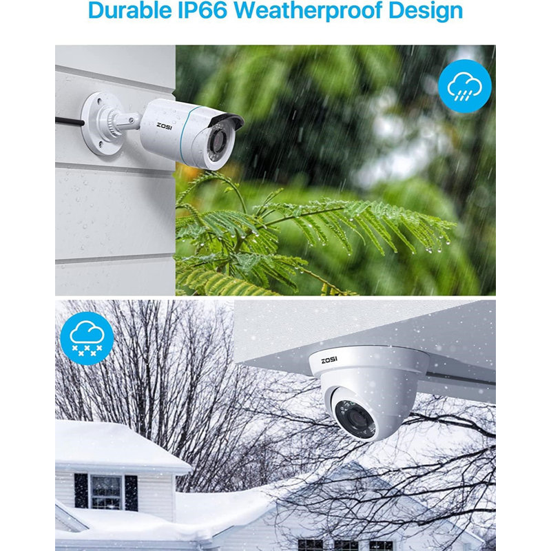 8CH DVR Security Cameras System with 1TB HDD, 8 x 2MP Outdoor Dome Security Cameras, Motion Alert, White