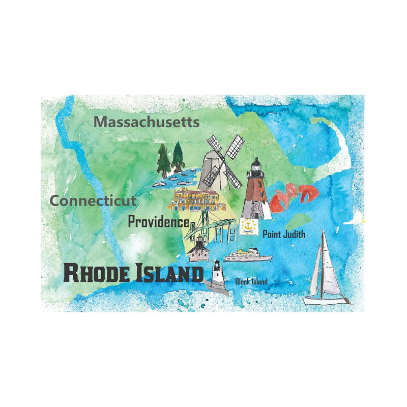 USA, Rhode Island State Travel Poster Map by Markus & Martina Bleichner - Wrapped Canvas Gallery-Wrapped Canvas Giclée