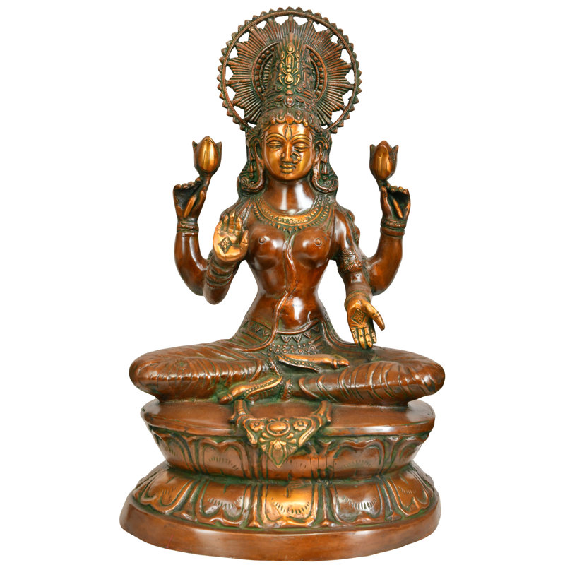Statue en laiton 19 po déesse Lakshmi in Abhaya Mudra