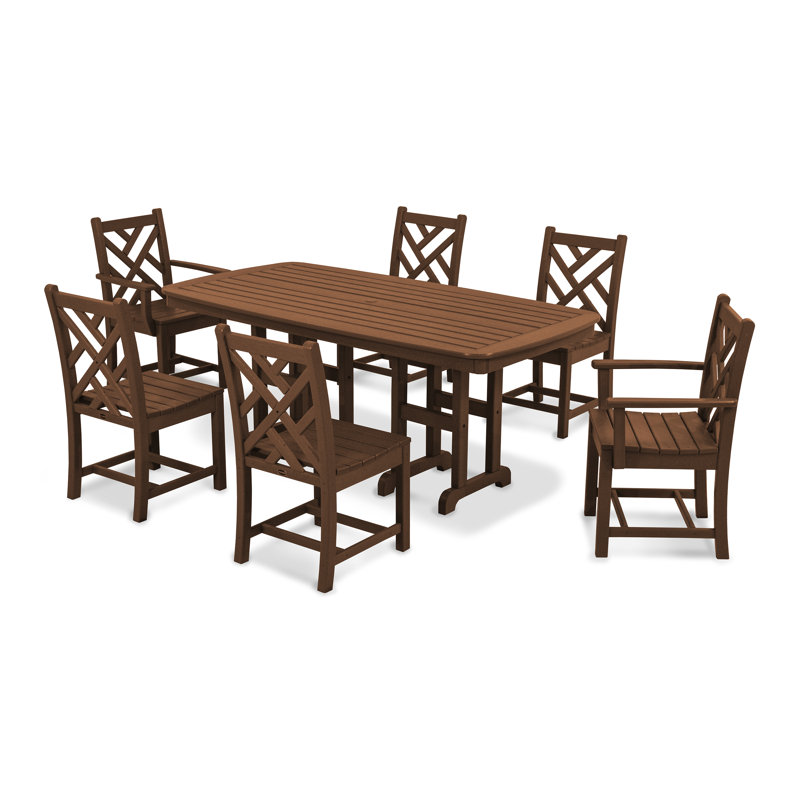 POLYWOOD Chippendale 7-Piece Dining Set, Teak