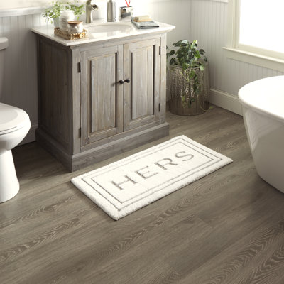Ghobad Hers Bordered Polyester Machine Washable Bath Rug