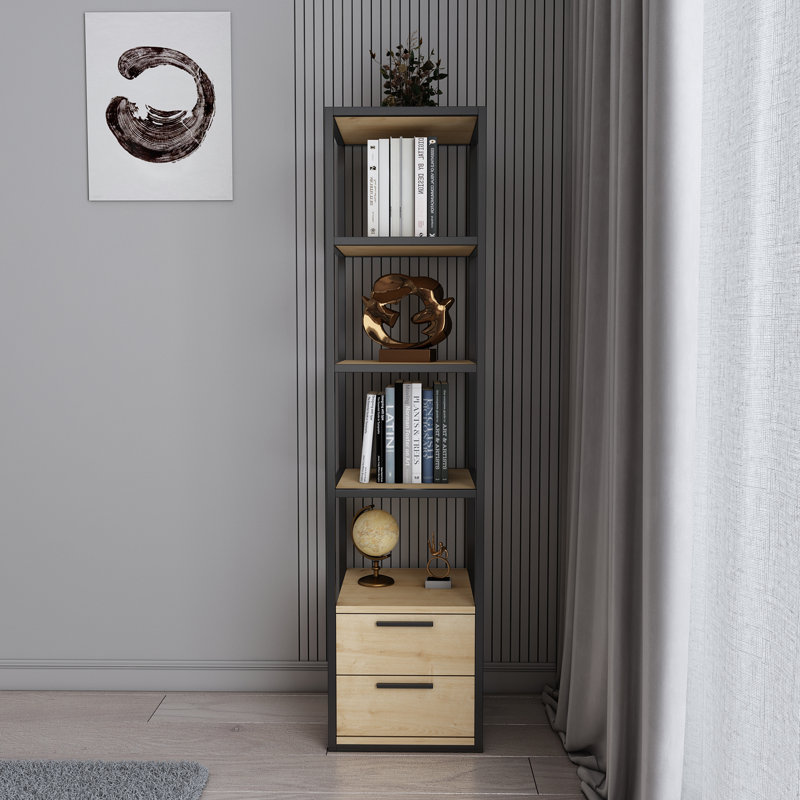 Lininger 169cm H x 39cm W Bookcase, Black/Oak