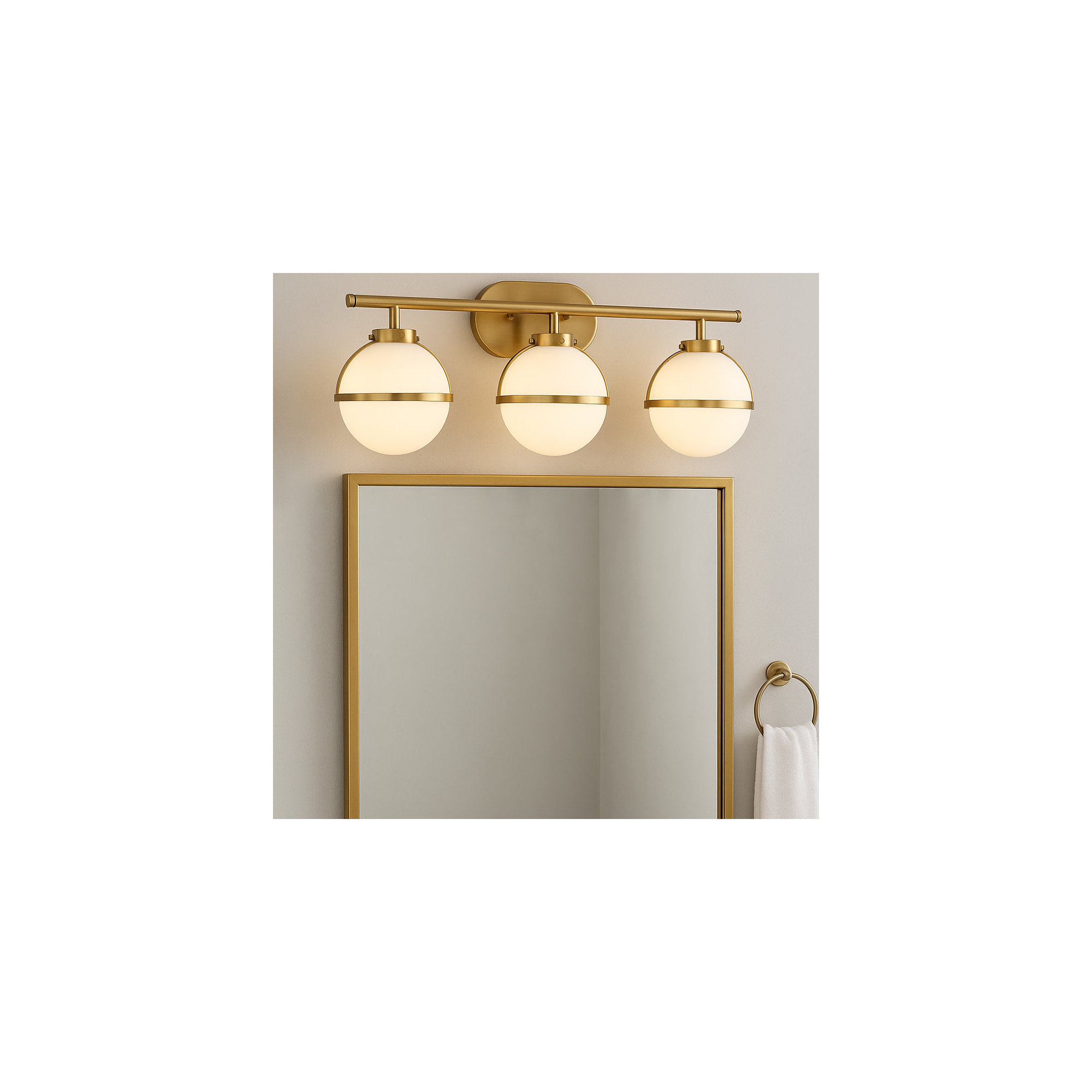 Adneta 3 Light Frosted Dimmable Vanity Light, Heritage Brass