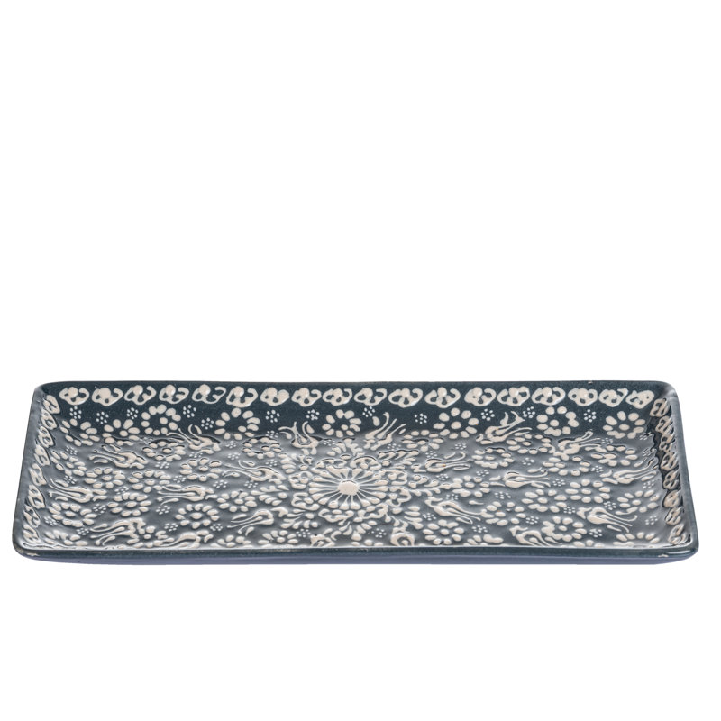 Coppermill Kitchen Hand Painted Ceramic Ceramic Tray, Gray