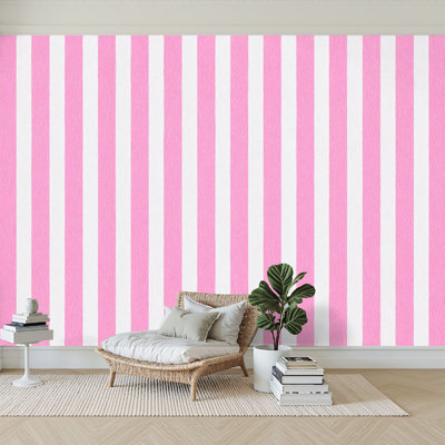 Peel and Stick Wallpaper 144" W x 100" H Modern Self Adhesive Wall Mural for Bedroom Stripe Pink Fabric Texture Vertical Abstract Graphic Decoration