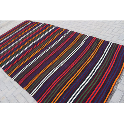 Handwoven Vintage Turkish Kilim Rug With Colorful Striped Design For Unique Home Decor