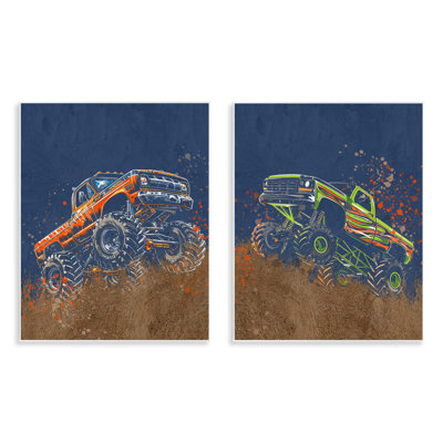 Monster Truck Jam 2pc Wall Plaque Set, design by Kim Allen