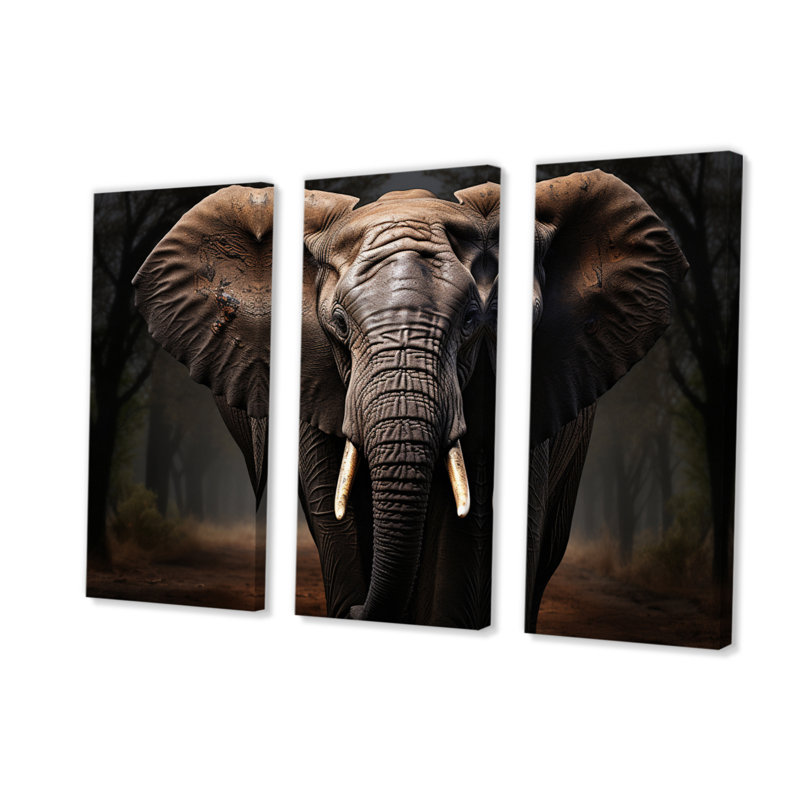 Éléphant harmonie en monochrome I sur toile, 3 pièces, H 40 po x l 60 po x P 1 po