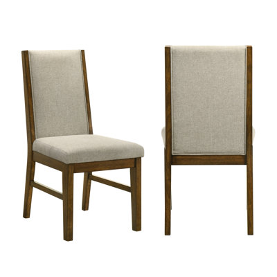 2 chaises de salle à manger modernes avec dossier neutre doux et tissu brun avec revêtement en tissu