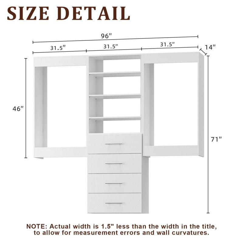 Modular Closet System, Versatile and Customizable Walk-In Design for Efficient Storage and Organization, 96" Wide