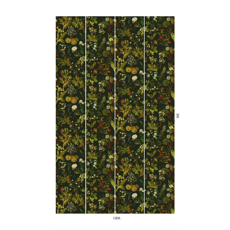 Herbarium 9.84' L x 70.87" W Wallpaper Roll, Forest Green