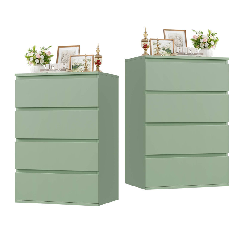 Ensemble de table de chevet 4 tiroirs, Vert Morandi