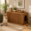 Enclos pour bac à litière de style moderne du milieu du siècle avec entrée latérale réversible et portes doubles rainurées, noyer