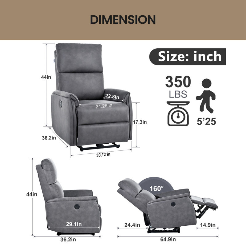 Fauteuil inclinable électrique Lunie, Gris foncé