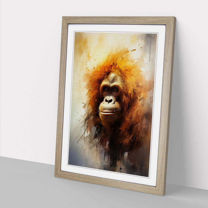 Orangutan Romanticism - Single Picture Frame Print on Wood, Oak Framed, 64cm H x 46cm W x 2cm D