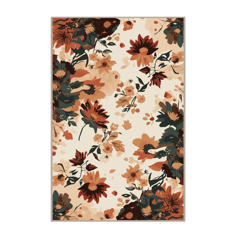 Machine Washable Orlandra Wildflower Mix Bohemian Abstract Rug in Beige – Beige Binding, 7x9