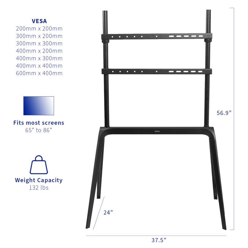 Support de plancher noir pour écrans de plus de 50 po Vivo pouvant supporter jusqu'à 132 lb