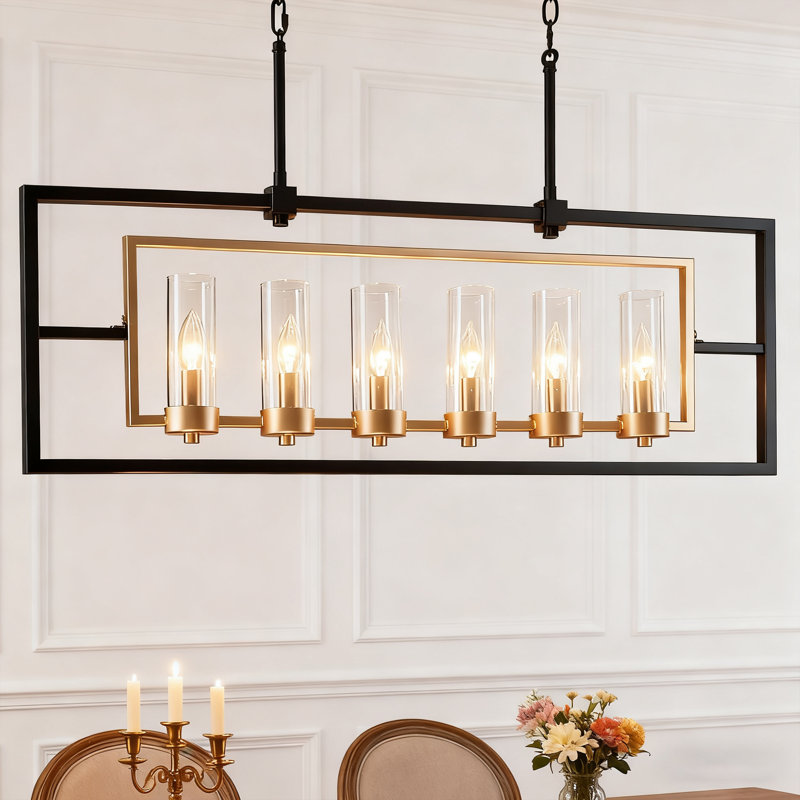 6-Light Black Cooper Kitchen Island Linear Pendant