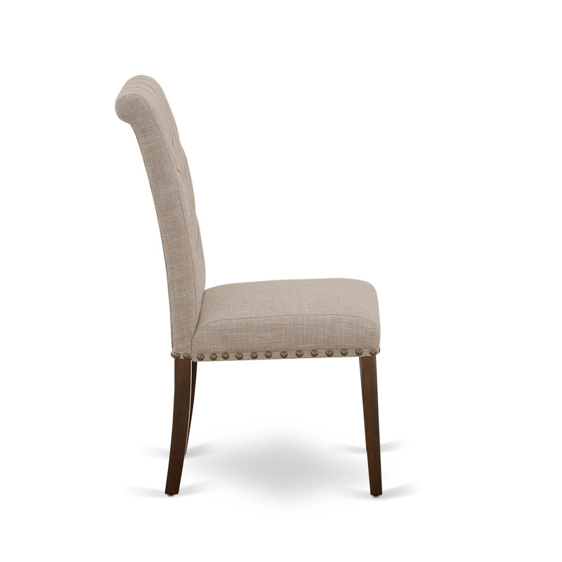 Mahogany Extendable Dining Table with Light Fawn Linen Chairs