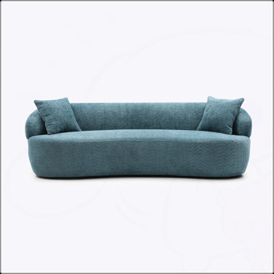 Blue Mid Century Modern Curved Sofa, 3-Seat Cloud Couch with Boucle Fabric for Living Room, Bedroom, and Office