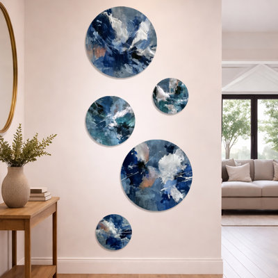 Blue Sturdy Guardians Accented With White - Abstract Painting Metal Wall Art Set of 5