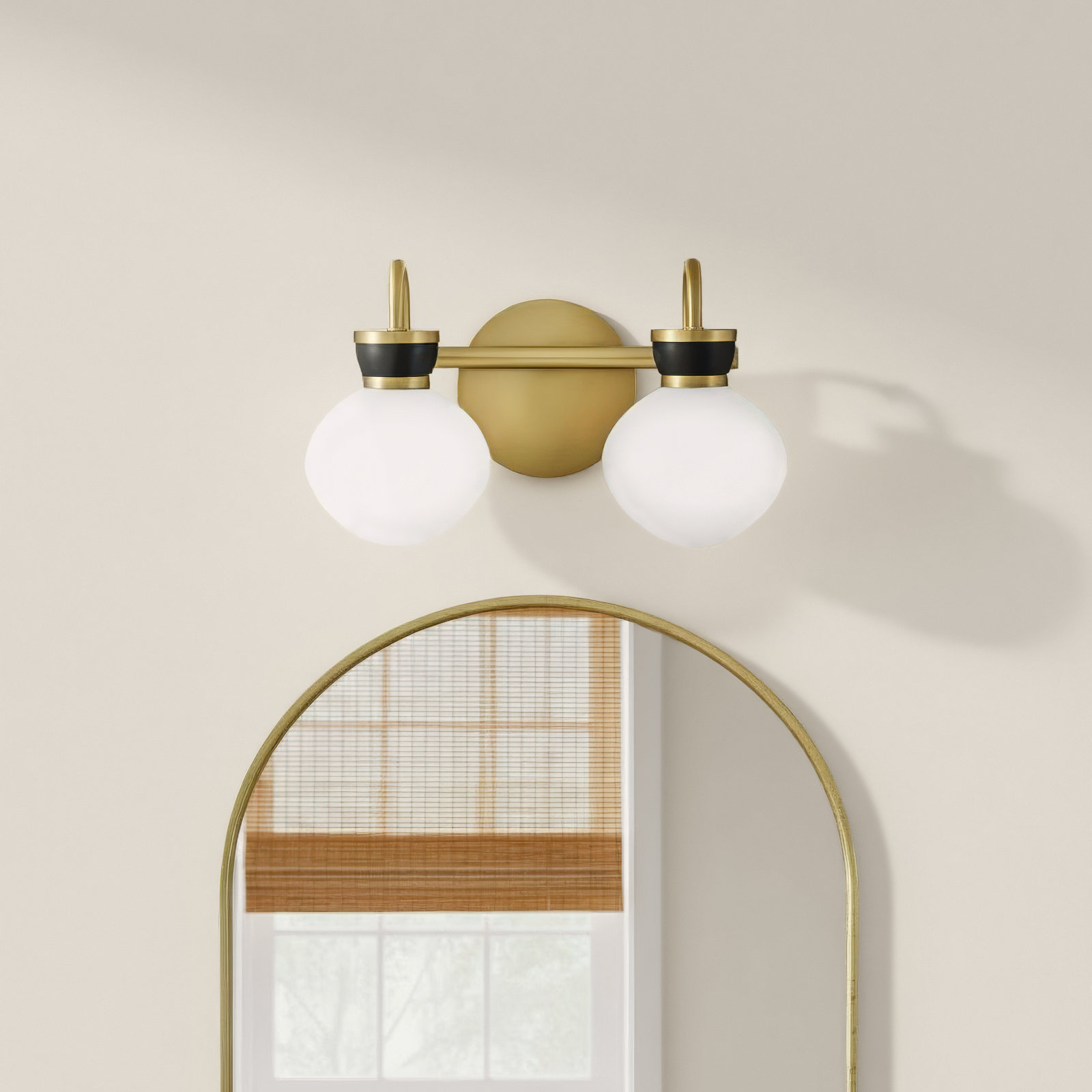 2-Light Opal Glass Bath Sconce, Black/Bronze