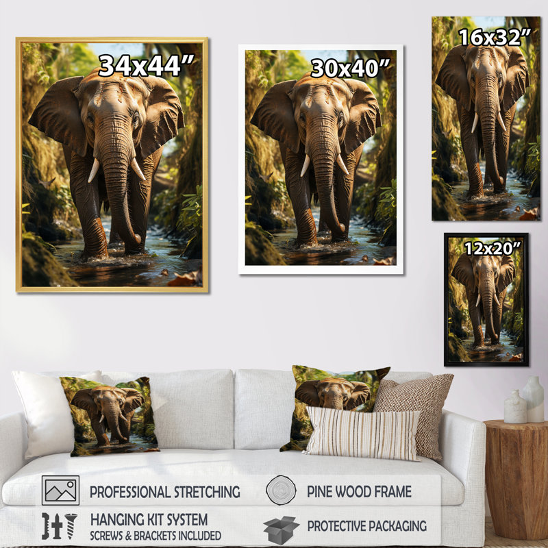 Impression sur toile Cheltzie, éléphant de Thaïlande, H 32 po x l 24 po x P 1 po, Toile tendue