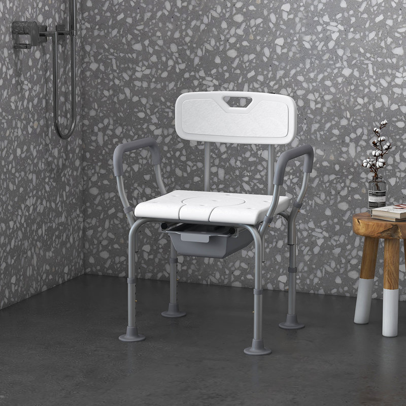 Shower Chair With Back And Arms, Height Adjustable Bedside Commode, Raised Toilet Seat For Enhanced Comfort And Safety Of Seniors And Disabled