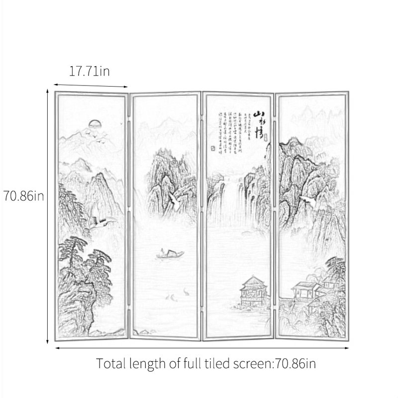 Nouvel écran de paysage chinois, H 70,86 po x l 70,86 po x P 1,37 po