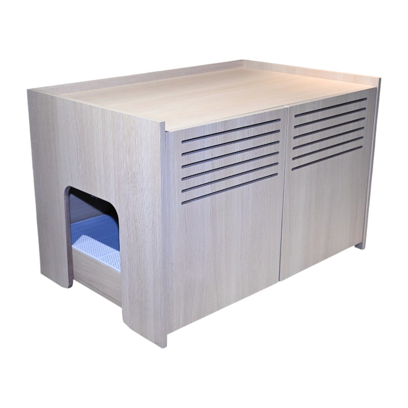 Maison de chat moderne avec matelas à griffer et bac à litière caché, 33,64 po x 21,34 po 21 po, 45,87 lb, brun beige, garde les griffes en échec