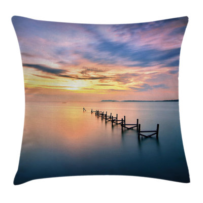 Ambesonne Nature Throw Pillow Cushion Cover, Sunset At Abandoned Jetty With Smooth Water And Nice Sky Digital Image, Decorative Square Accent Pillow C -  min_27788_18x18