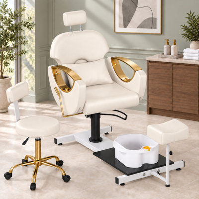 Fauteuil de pédicure avec bain de pieds massant, fauteuil de spa pivotant à 360° - Blanc