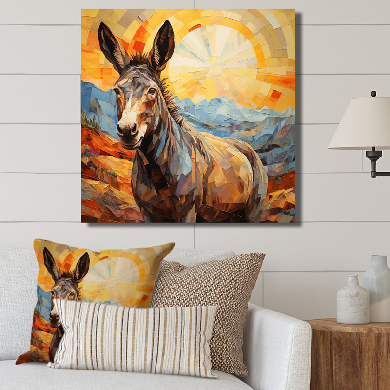 Patchwork Donkey Pastures III - âne, art mural, Toile tendue, H 16 po x l 16 po x P 1 po