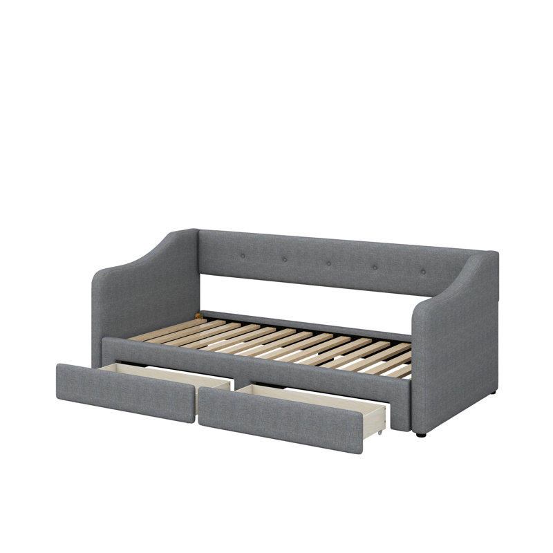Twin XL To King Size Upholstered Daybed With Drawers, Gray