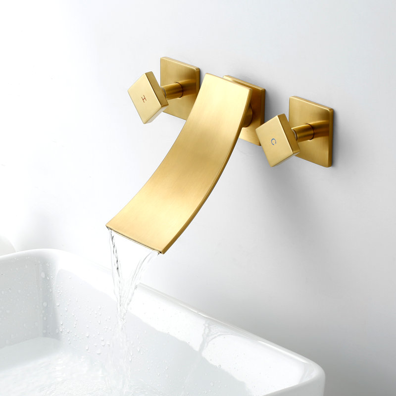 Widespread Waterfall 3 Holes Dual Handles Bathroom Sink Faucet, Gold