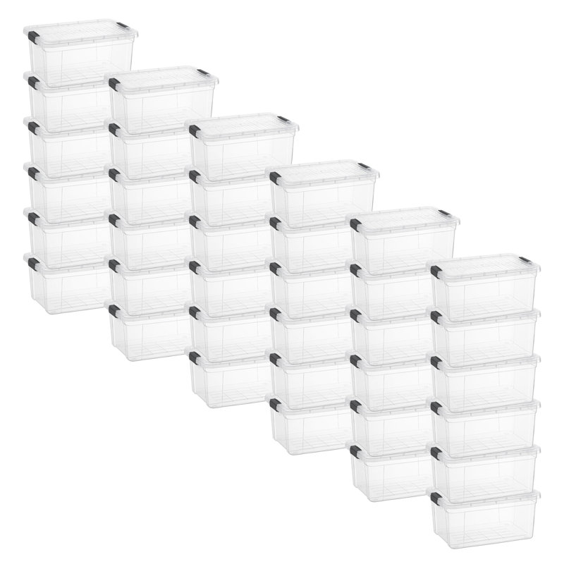 Small Clear Storage Box with Lid, 6.6 Quart Plastic Container Bins for Organizing, Stackable Crates, BPA Free, Non Toxic, Odor Free, Organizers for Home, Office, School, and Dorm, 36 Pack