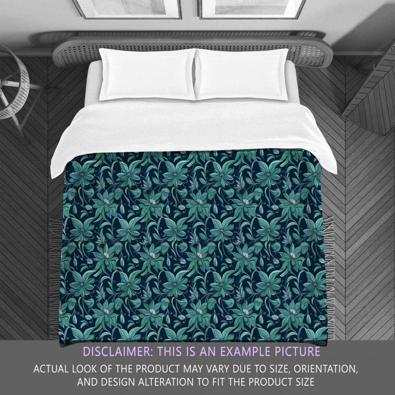 Machine Printed Comforter, Queen Comforter, Navy/Green Floral