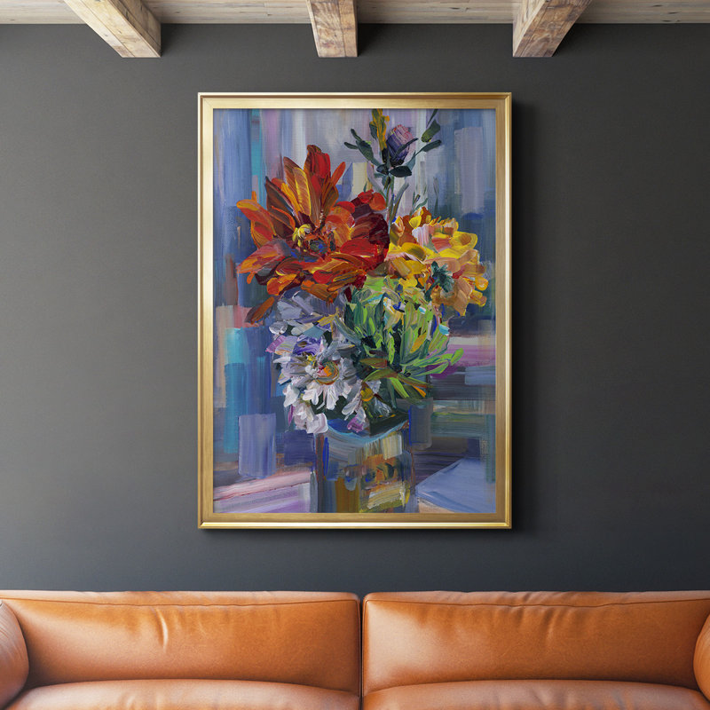 «Modern Bouquet», reproduction encadrée de qualité supérieure - prête à être accrochée, H 42,5 po x l 30,5 po x P 1 po, Or